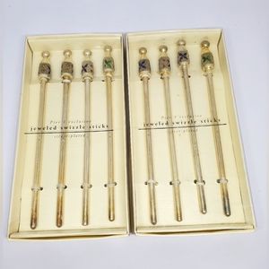 Pier 1 Exclusive Jeweled Swizzle Sticks 4-Pk Silver-Plated ~ 2 Sets New With Tag